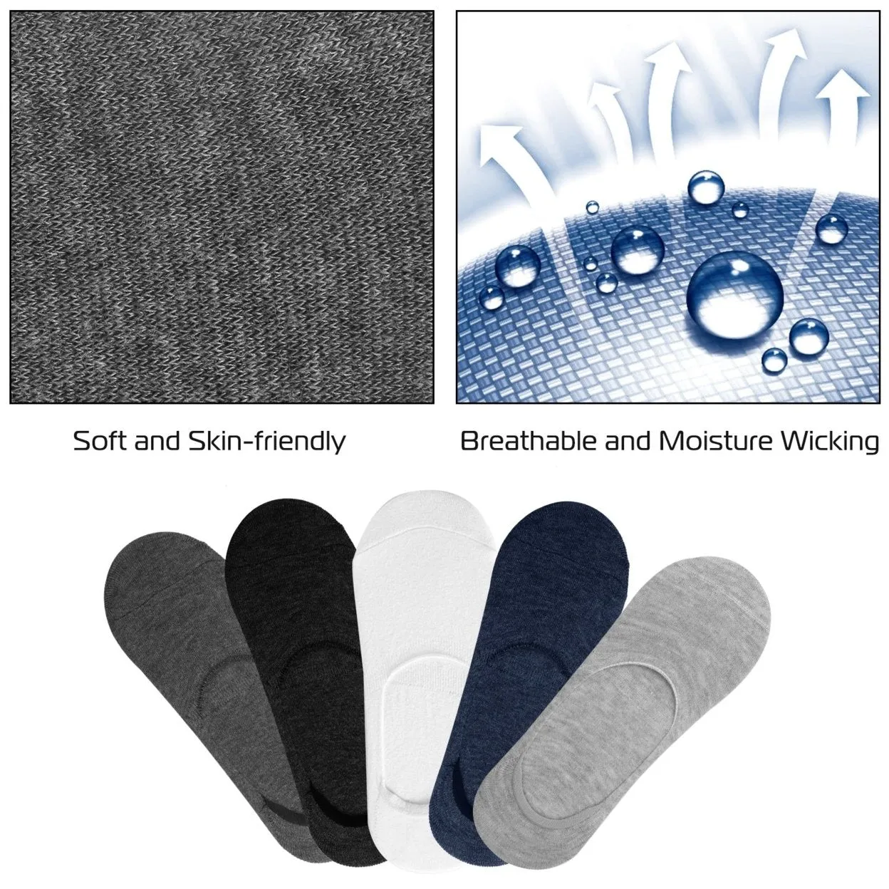 5 Pairs No Show Socks Cotton Breathable Non-Slip Low Cut Invisible Socks Size 5.5-9.5