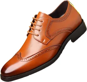 Formal Oxford Shoes for Men Lace-up Casual Brogue Vegan Leather Non Slip Rubber Sole Slip Resistant Anti-Slip Shoe for Casual Wedding Party Prom