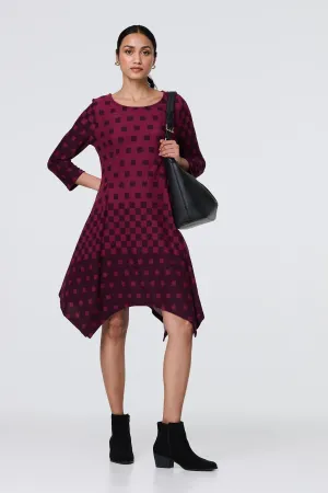Geo Print Hanky Hem 3/4 Sleeve Tunic Dress