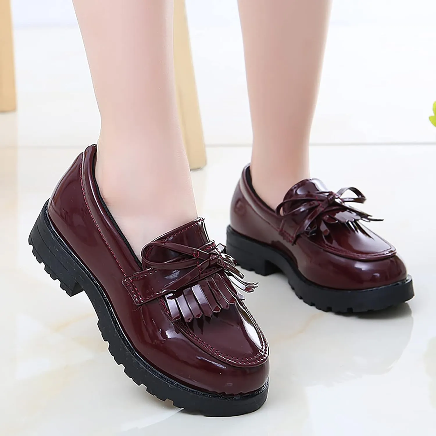 Little Boys Shoes Size 12 Girls Slip On Leather Loafer Tassel Bow School Dress Shoes for Girls Wide Baby Boy Shoes