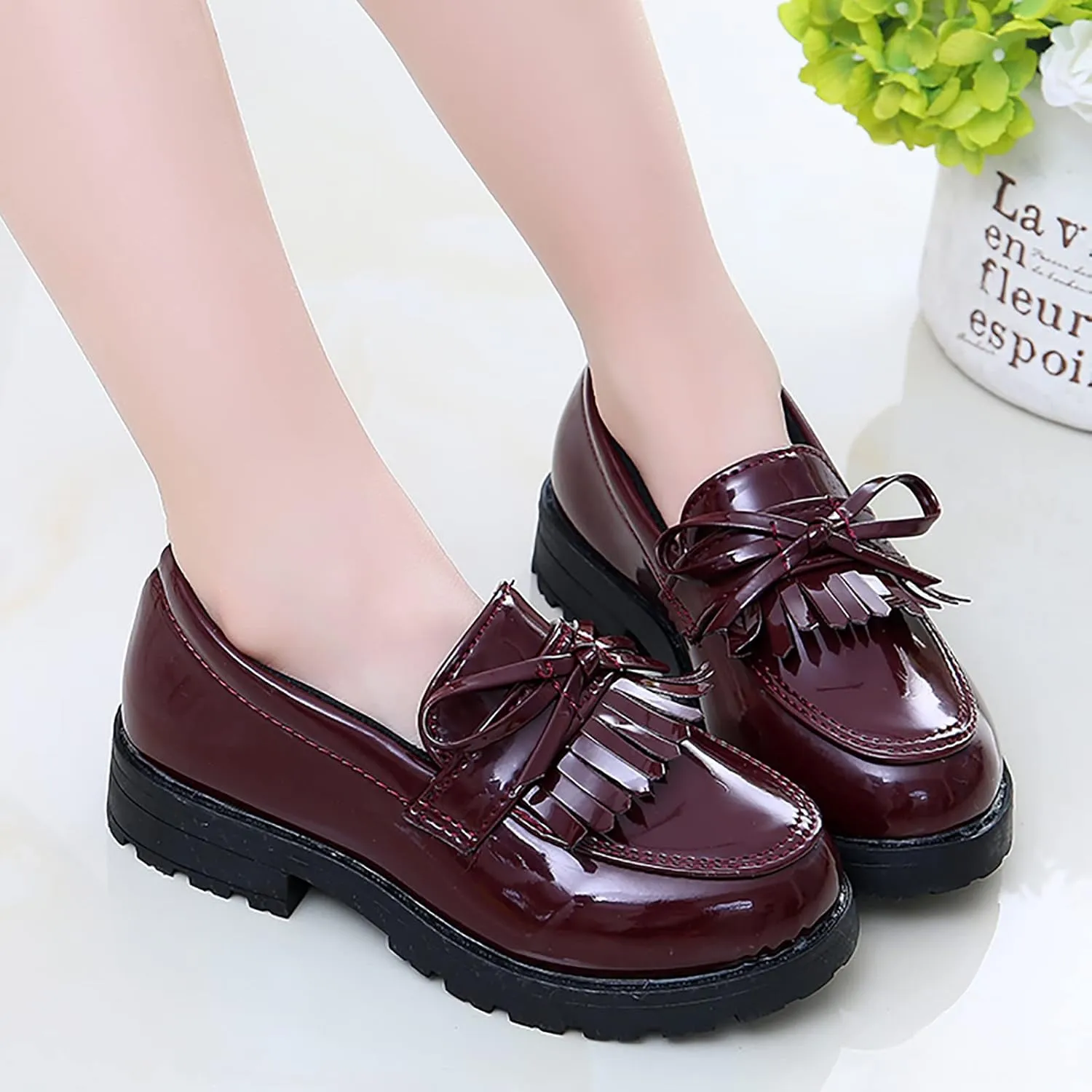 Little Boys Shoes Size 12 Girls Slip On Leather Loafer Tassel Bow School Dress Shoes for Girls Wide Baby Boy Shoes