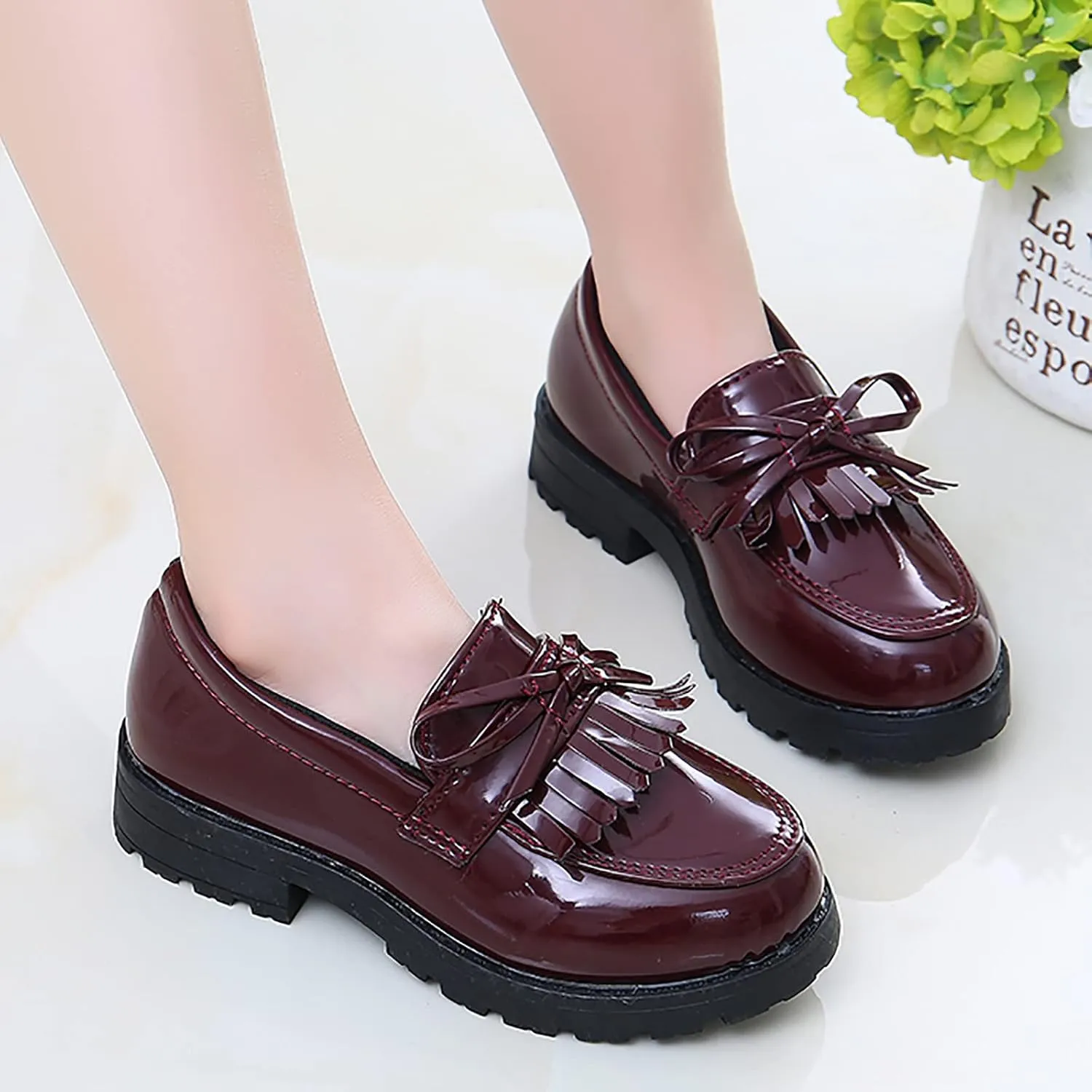 Little Boys Shoes Size 12 Girls Slip On Leather Loafer Tassel Bow School Dress Shoes for Girls Wide Baby Boy Shoes