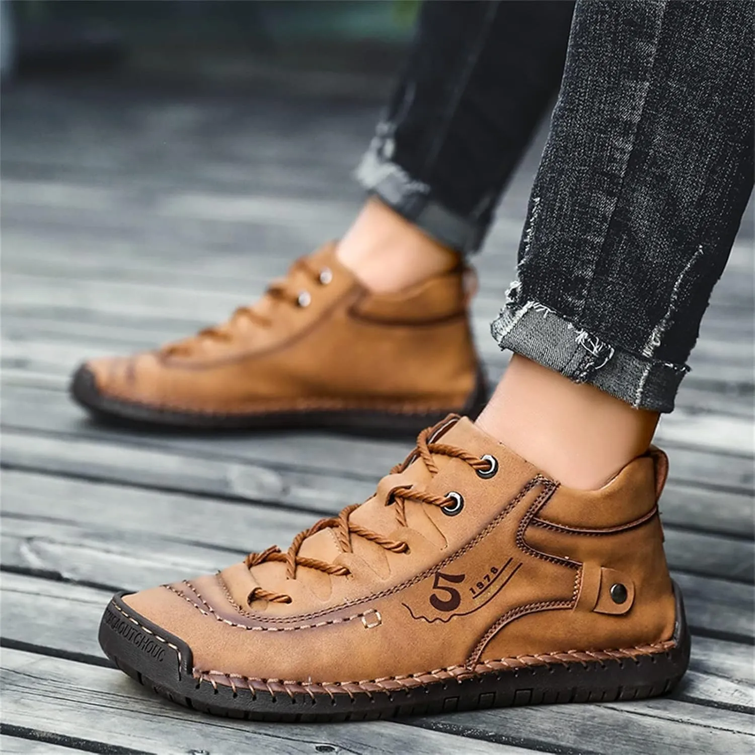 Mens Casual Leather Shoes Size 11 Summer and Autumn Men Leather Shoes Flat Soft Bottom Comfortable Mid Top Lace Up Casual Shoes Laces Dress