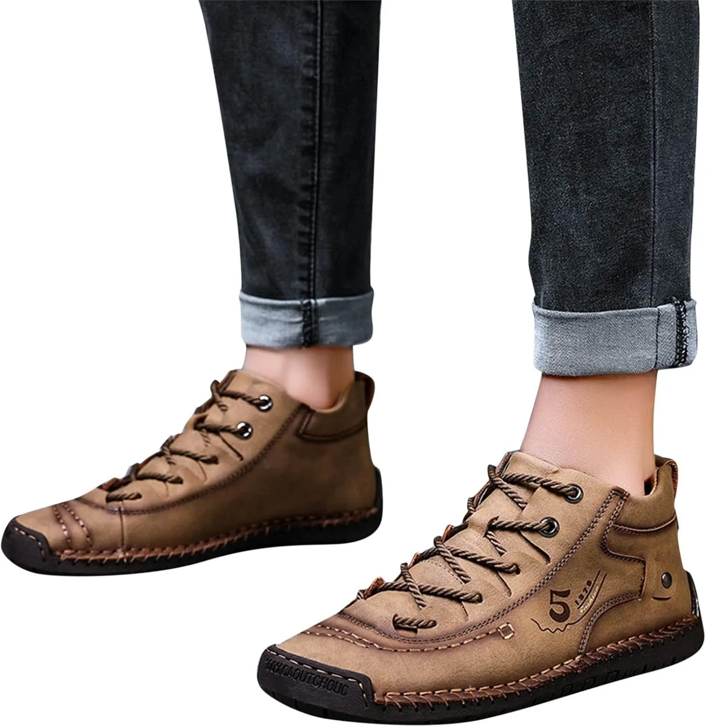 Mens Casual Leather Shoes Size 11 Summer and Autumn Men Leather Shoes Flat Soft Bottom Comfortable Mid Top Lace Up Casual Shoes Laces Dress