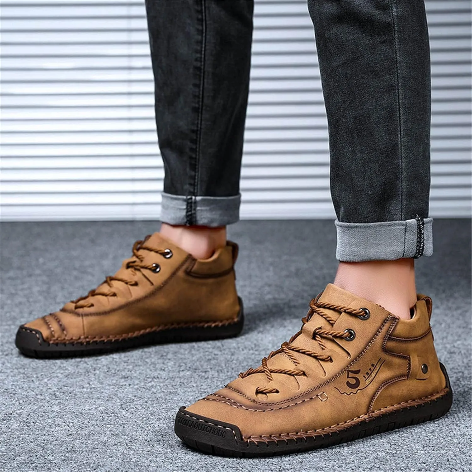 Mens Casual Leather Shoes Size 11 Summer and Autumn Men Leather Shoes Flat Soft Bottom Comfortable Mid Top Lace Up Casual Shoes Laces Dress