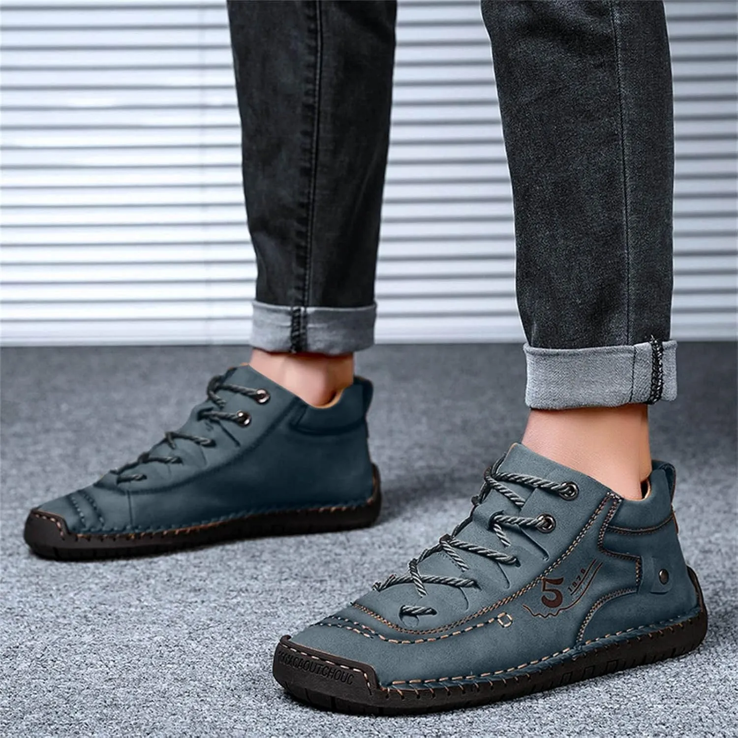 Mens Casual Leather Shoes Size 11 Summer and Autumn Men Leather Shoes Flat Soft Bottom Comfortable Mid Top Lace Up Casual Shoes Laces Dress