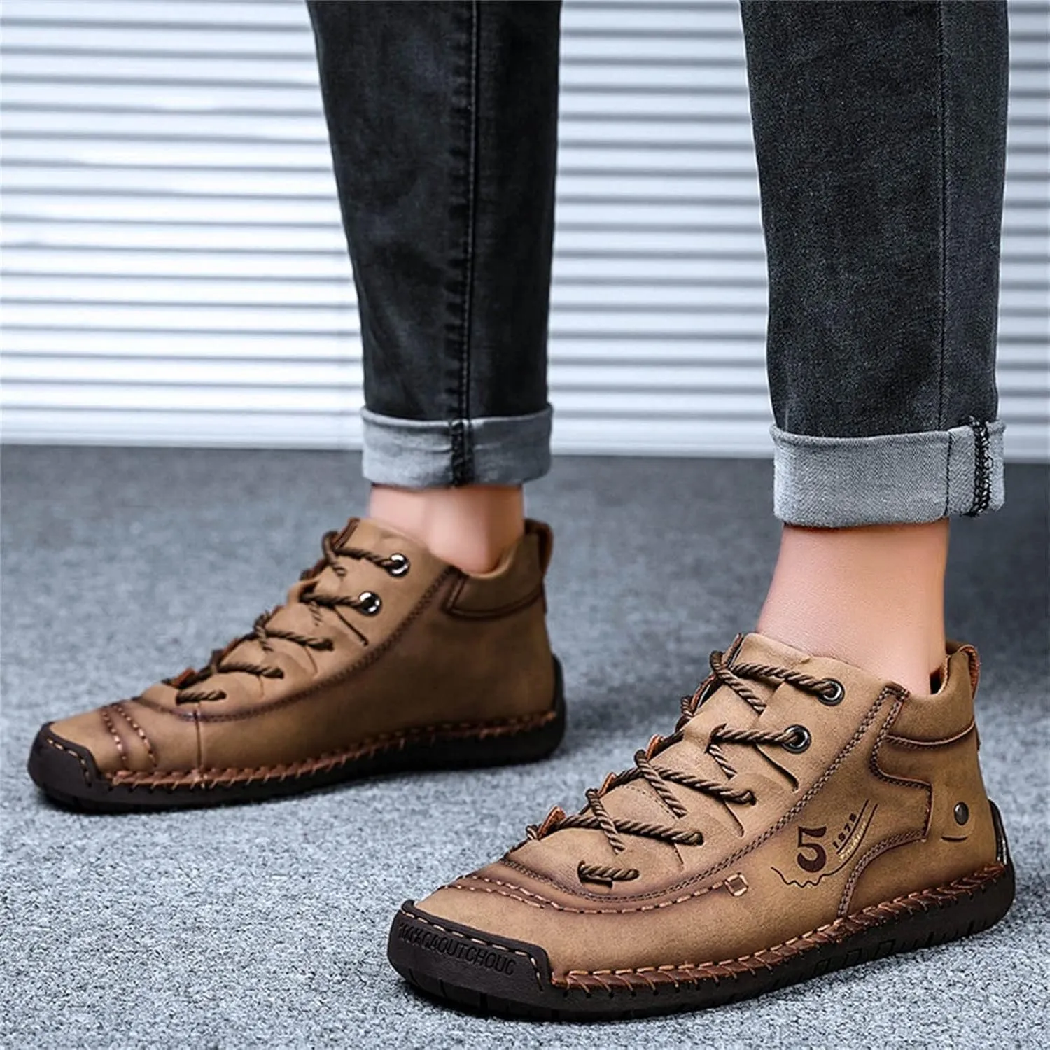 Mens Casual Leather Shoes Size 11 Summer and Autumn Men Leather Shoes Flat Soft Bottom Comfortable Mid Top Lace Up Casual Shoes Laces Dress