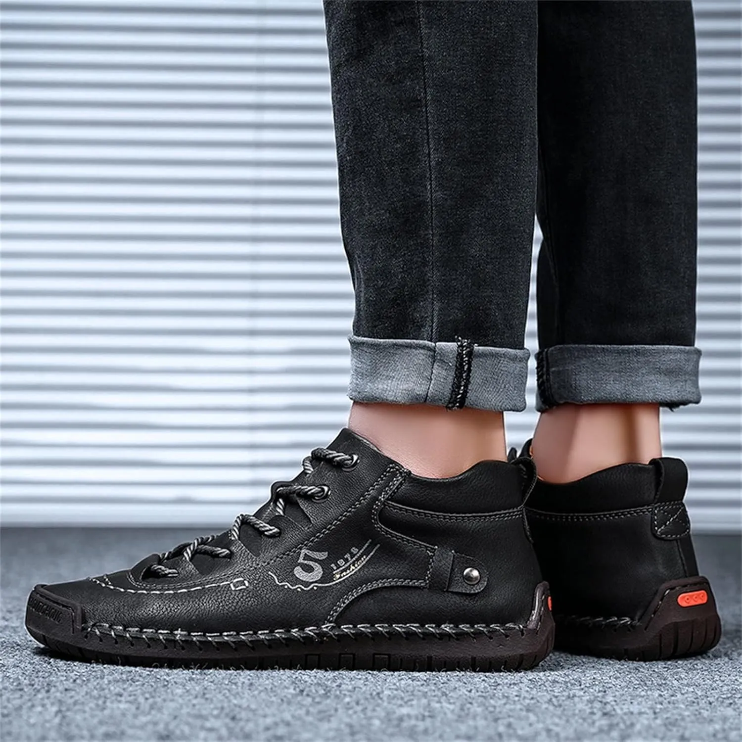 Mens Casual Leather Shoes Size 11 Summer and Autumn Men Leather Shoes Flat Soft Bottom Comfortable Mid Top Lace Up Casual Shoes Laces Dress