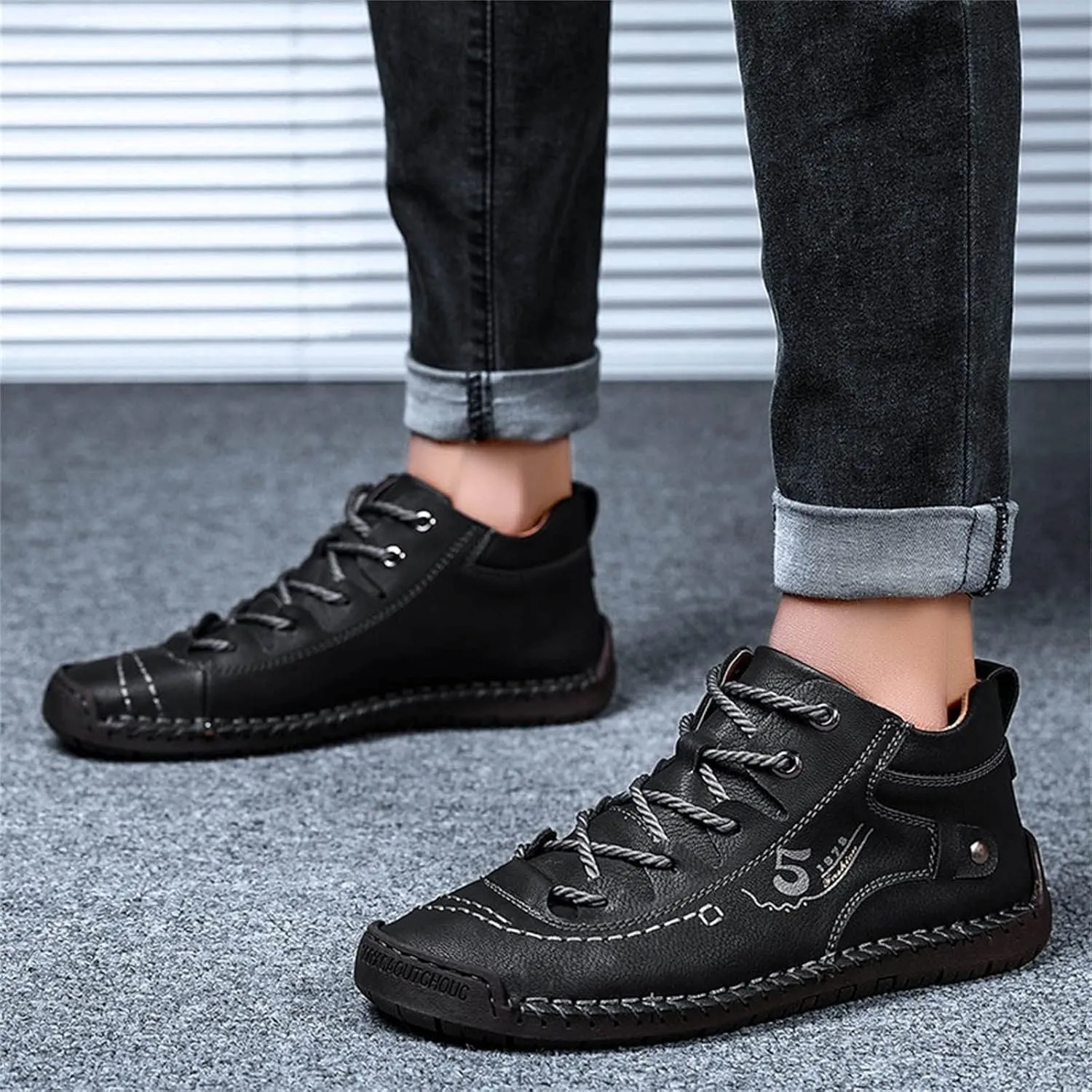 Mens Casual Leather Shoes Size 11 Summer and Autumn Men Leather Shoes Flat Soft Bottom Comfortable Mid Top Lace Up Casual Shoes Laces Dress