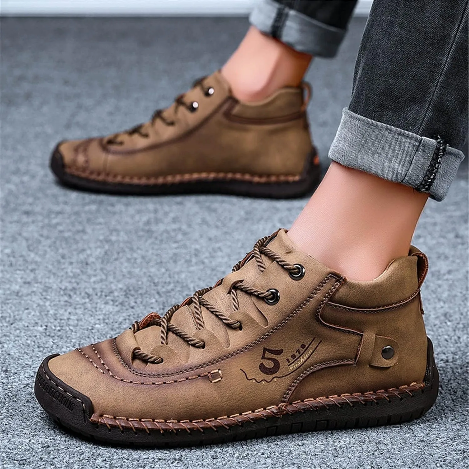 Mens Casual Leather Shoes Size 11 Summer and Autumn Men Leather Shoes Flat Soft Bottom Comfortable Mid Top Lace Up Casual Shoes Laces Dress