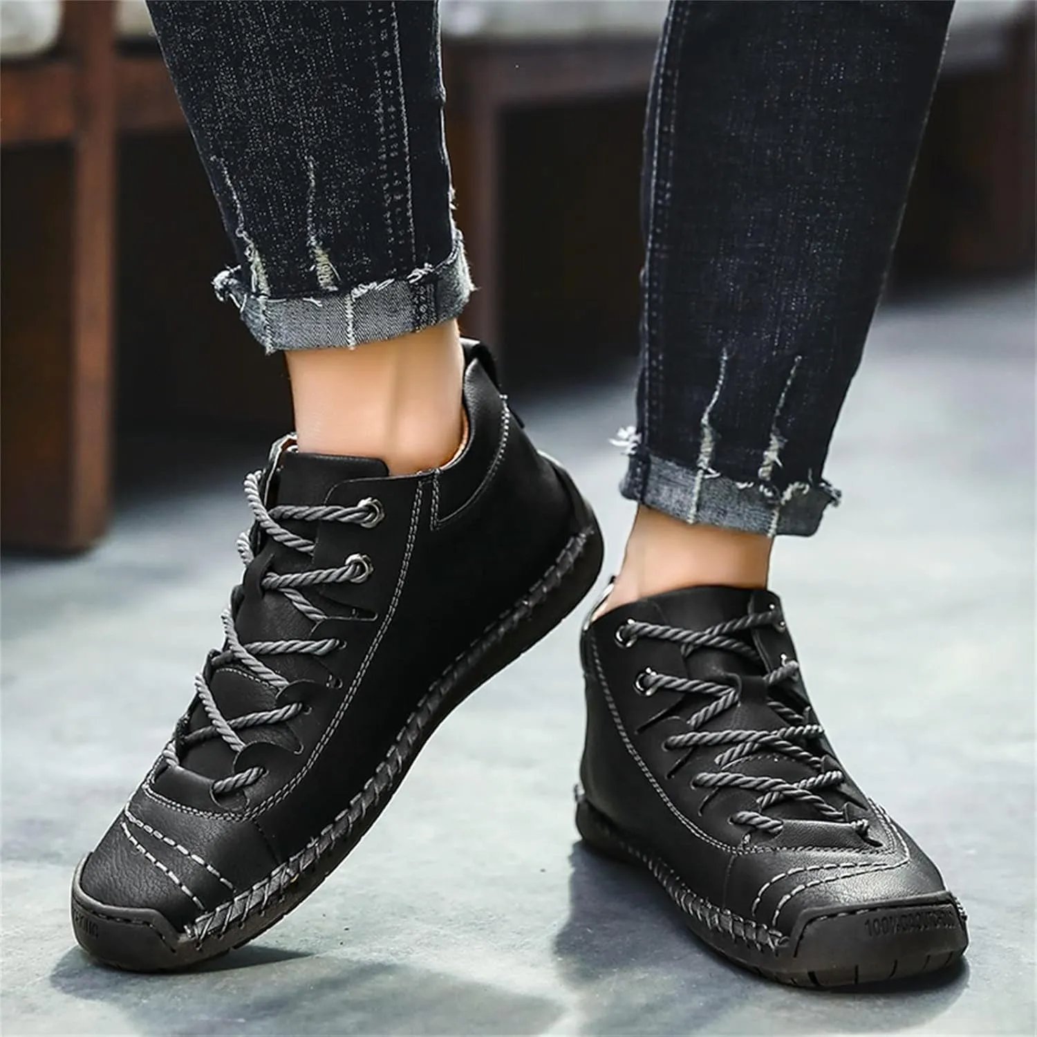 Mens Casual Leather Shoes Size 11 Summer and Autumn Men Leather Shoes Flat Soft Bottom Comfortable Mid Top Lace Up Casual Shoes Laces Dress