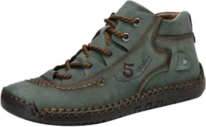 Mens Casual Leather Shoes Size 11 Summer and Autumn Men Leather Shoes Flat Soft Bottom Comfortable Mid Top Lace Up Casual Shoes Laces Dress