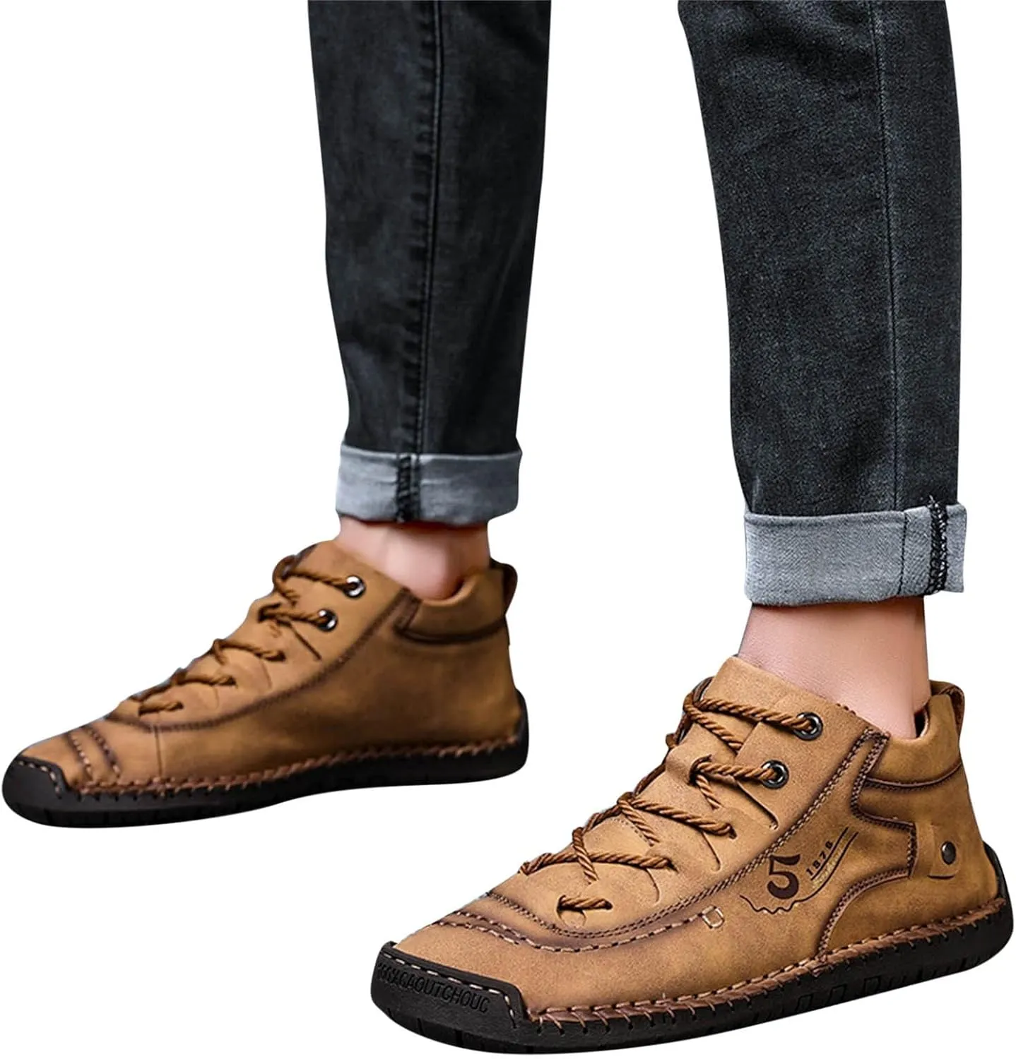 Mens Casual Leather Shoes Size 11 Summer and Autumn Men Leather Shoes Flat Soft Bottom Comfortable Mid Top Lace Up Casual Shoes Laces Dress