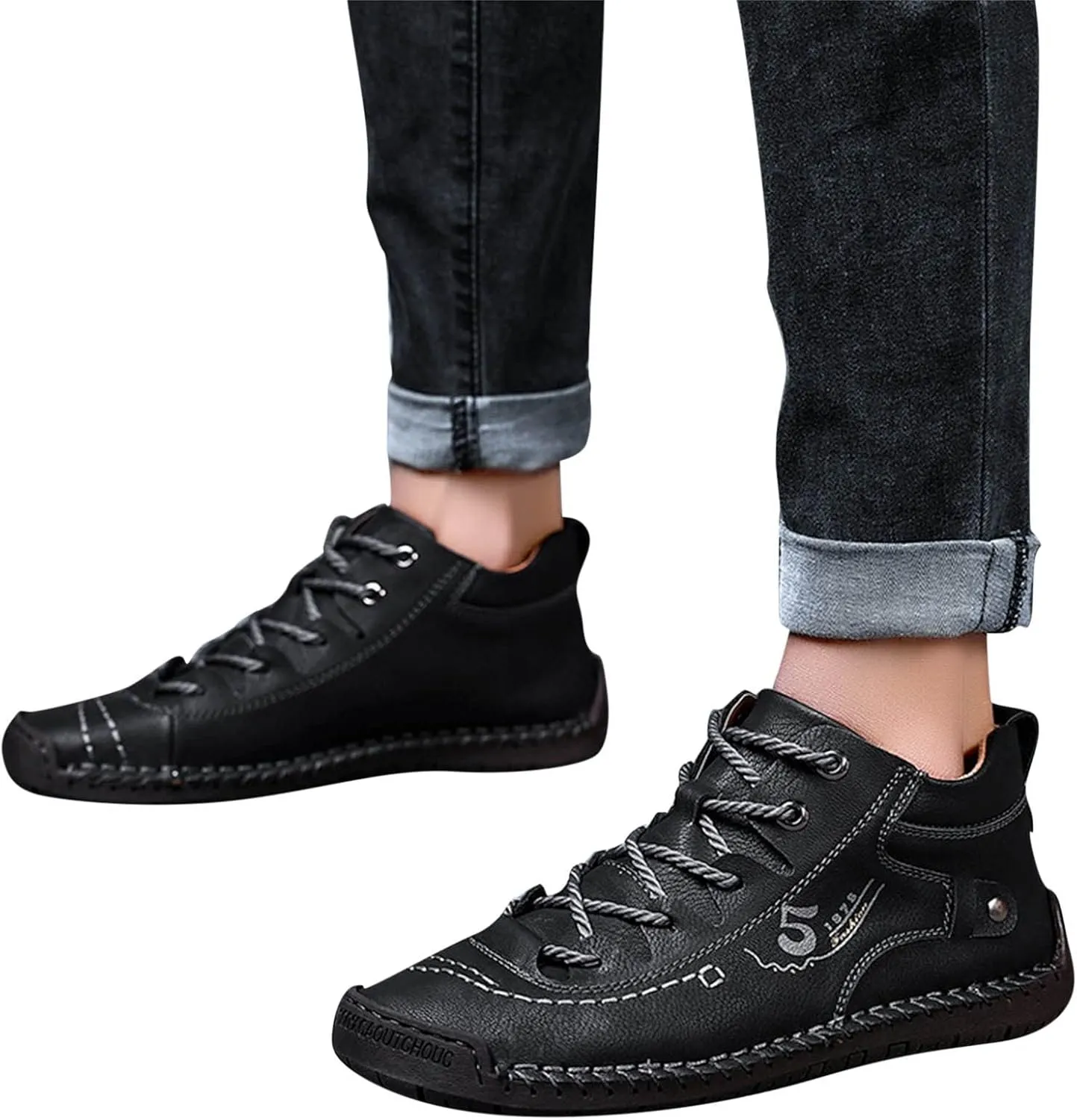 Mens Casual Leather Shoes Size 11 Summer and Autumn Men Leather Shoes Flat Soft Bottom Comfortable Mid Top Lace Up Casual Shoes Laces Dress