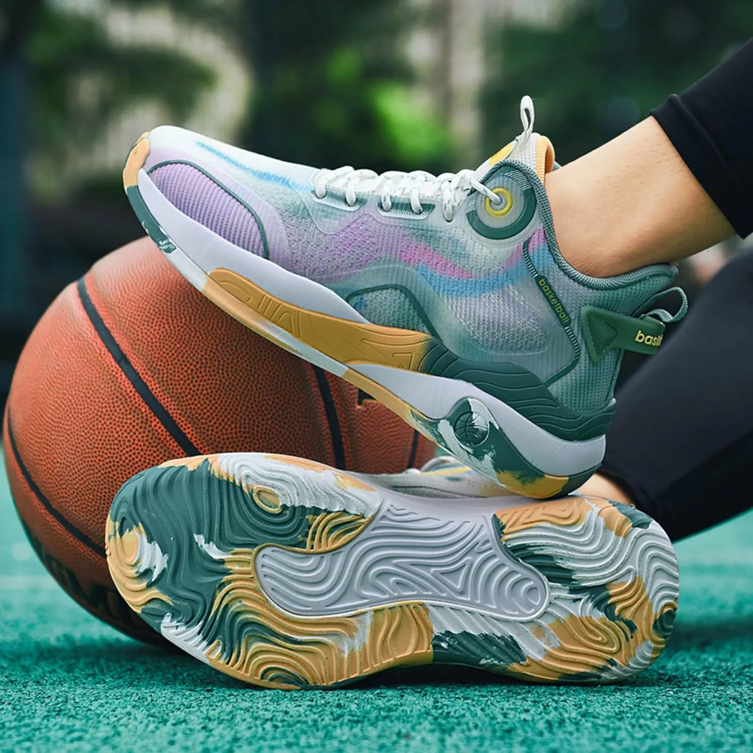 Men's High Top Graffiti Anti Slip Basketball Shoes, Arch Supported Casual Sports Shoes, Men's Breathable Running Shoes, Fitness Cushioning Training Shoes