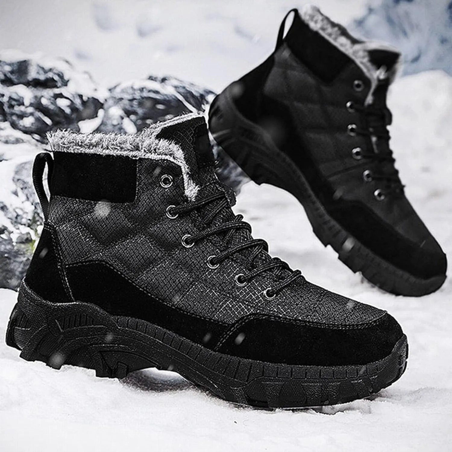 Mens Work Boots Composite Hiking Sneakers Warm Fur Lined Safety Toe Shoes for Women Soft Toe Composite Safety Toe Waterproof Industrial Casual Hike Grounded Footwear