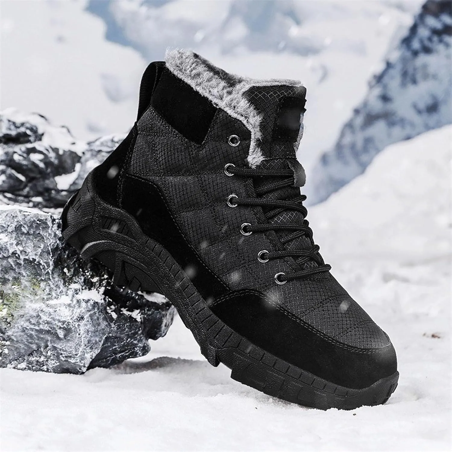 Mens Work Boots Composite Hiking Sneakers Warm Fur Lined Safety Toe Shoes for Women Soft Toe Composite Safety Toe Waterproof Industrial Casual Hike Grounded Footwear