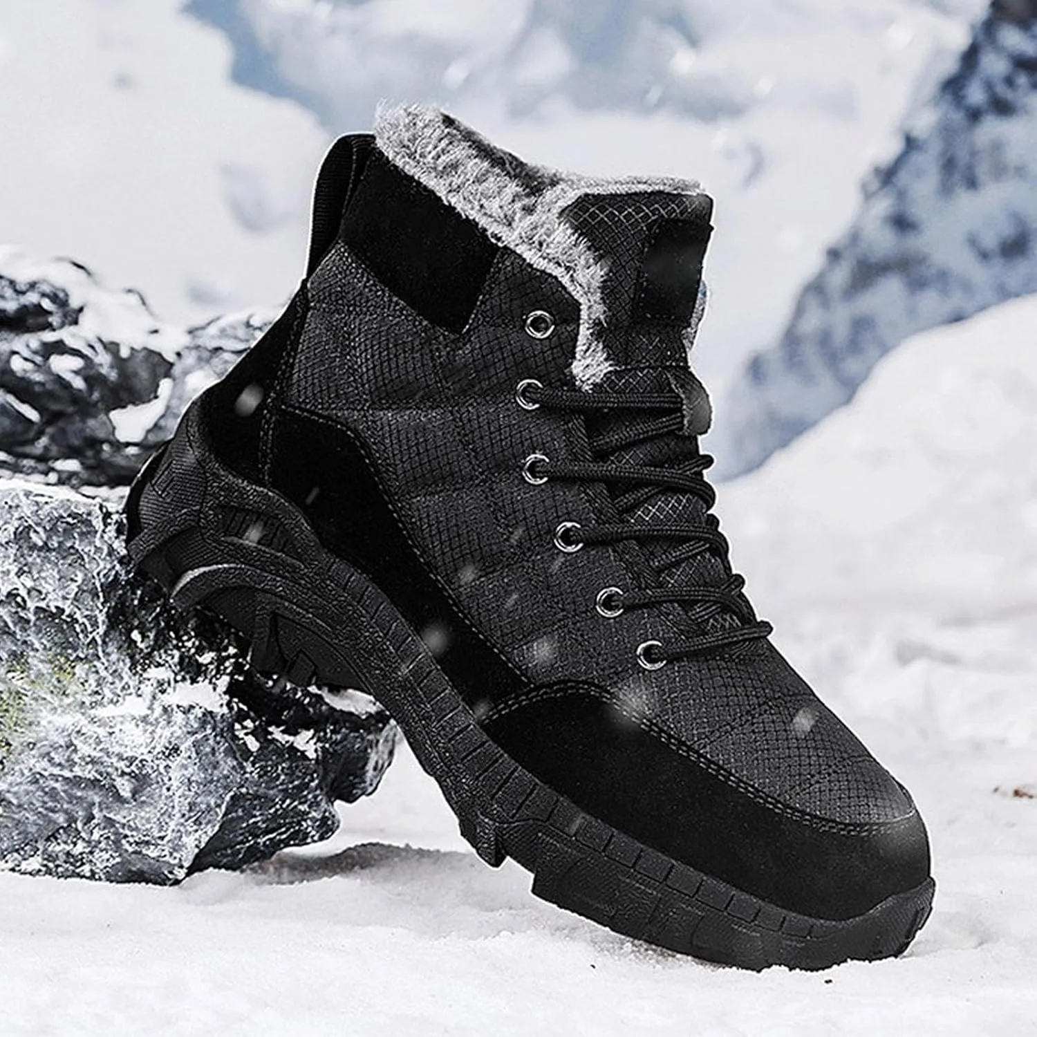 Mens Work Boots Composite Hiking Sneakers Warm Fur Lined Safety Toe Shoes for Women Soft Toe Composite Safety Toe Waterproof Industrial Casual Hike Grounded Footwear