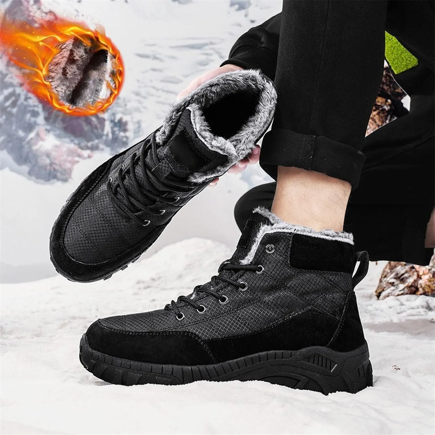 Mens Work Boots Composite Hiking Sneakers Warm Fur Lined Safety Toe Shoes for Women Soft Toe Composite Safety Toe Waterproof Industrial Casual Hike Grounded Footwear