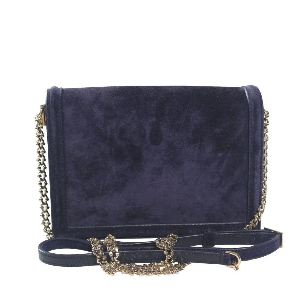 Navy Embellished Suede Convertible Clutch/Crossbody Bag