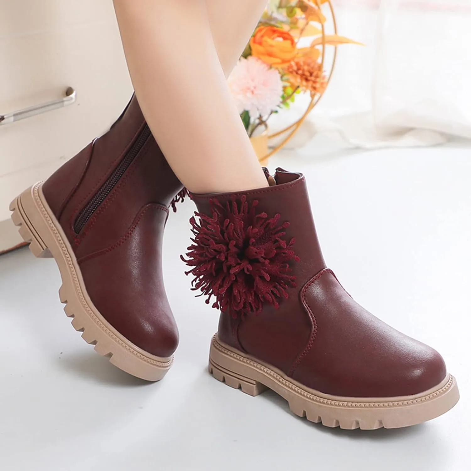 Toddler Dress Boots for Girls Children Shoes Scrub Boots Shoes Waterproof Leather Short Boots Non Slip Girls 2t Boots