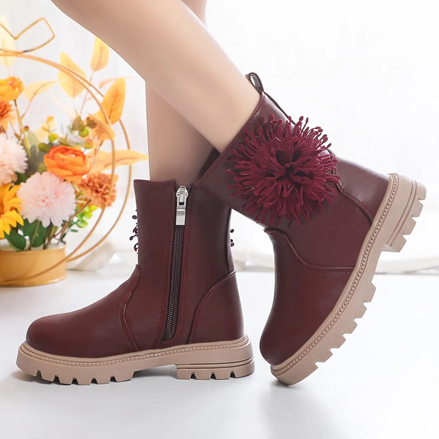 Toddler Dress Boots for Girls Children Shoes Scrub Boots Shoes Waterproof Leather Short Boots Non Slip Girls 2t Boots