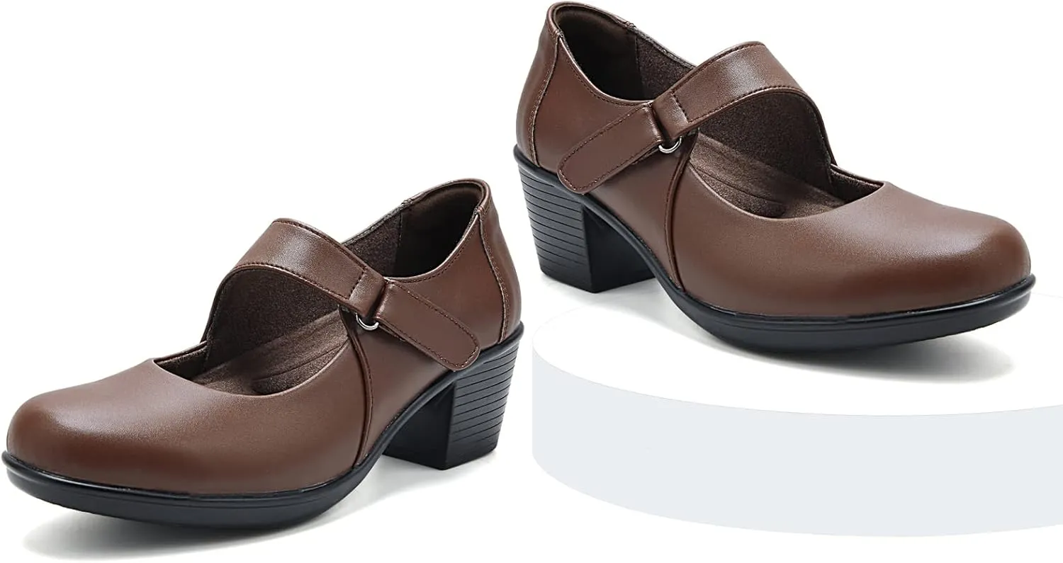 UZB Mary Jane Shoes Women Pumps Leather Heels Casual Work Dress Shoes