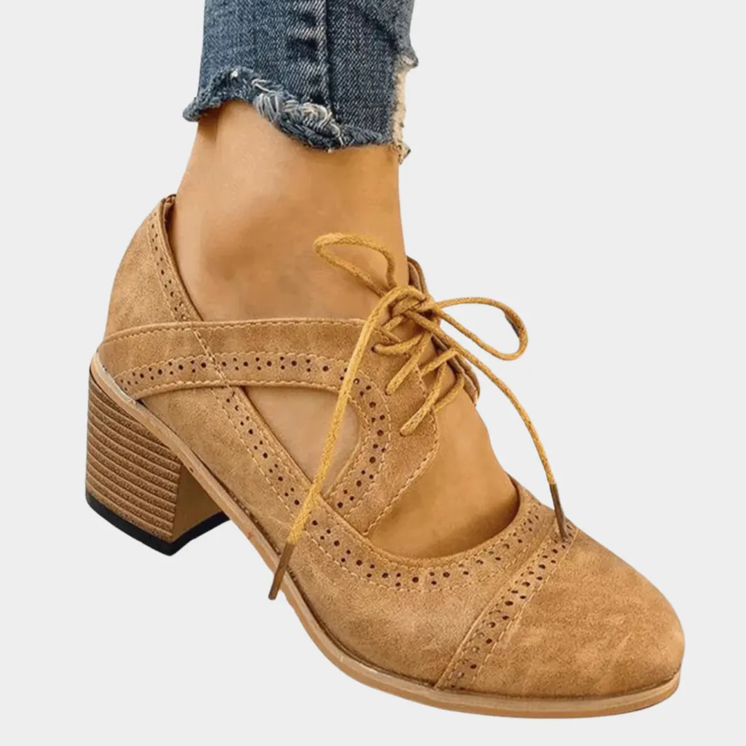 Women's Lace-Up Brogue Shoes  Vintage Cut-Out Design  Chunky High Heels  Classic Casual Footwear  Multiple Colours