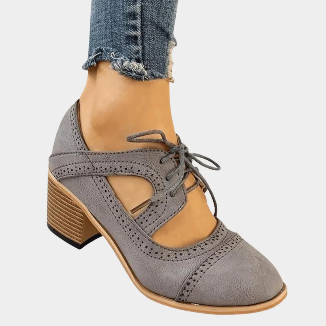 Women's Lace-Up Brogue Shoes  Vintage Cut-Out Design  Chunky High Heels  Classic Casual Footwear  Multiple Colours