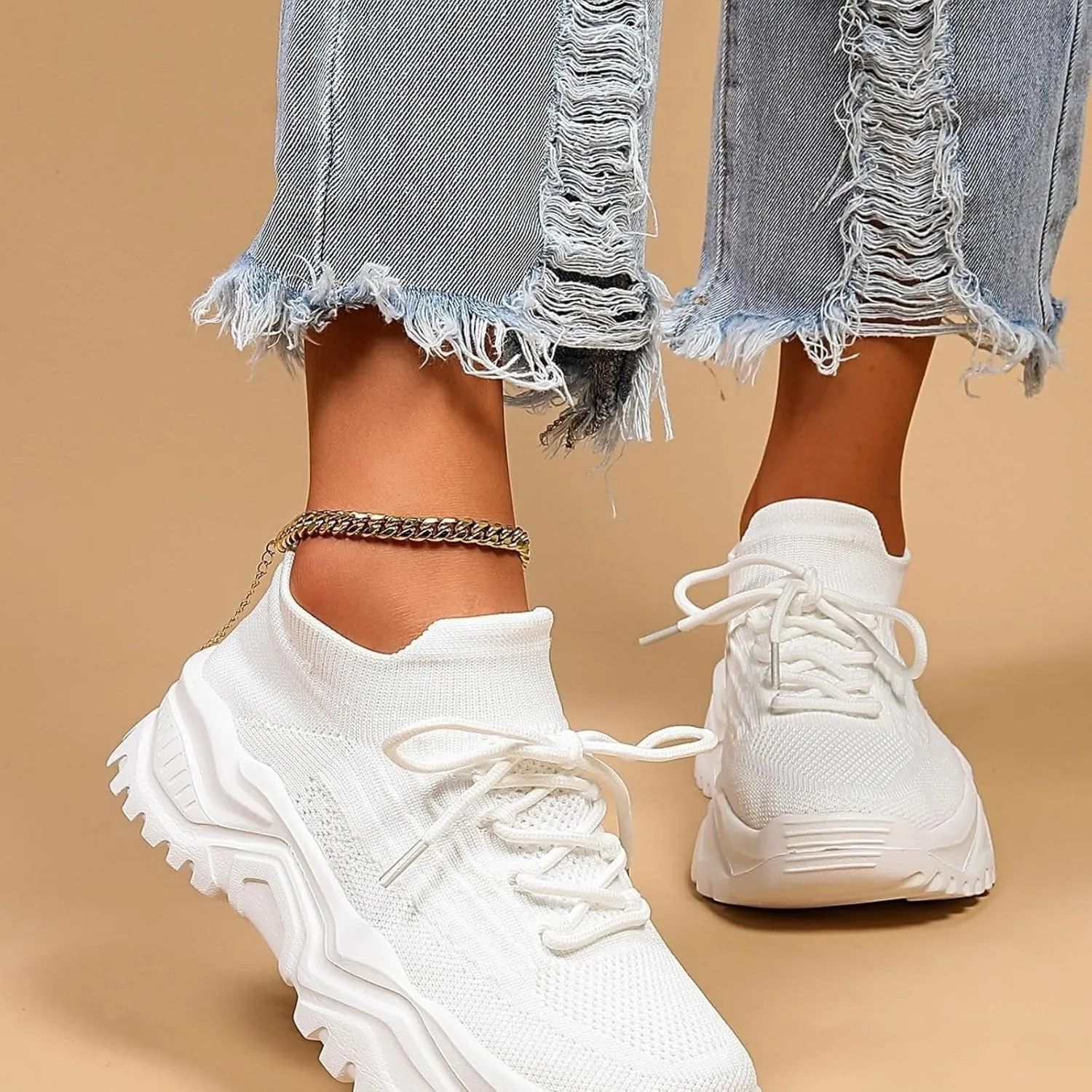 Women's Walking Shoes Summer Breathable Mesh Soft Sole Sneakers Lightweight Casual Fashionable Lace-up Low Top Slip on Sneakers Athletic Workout Sports Shoes