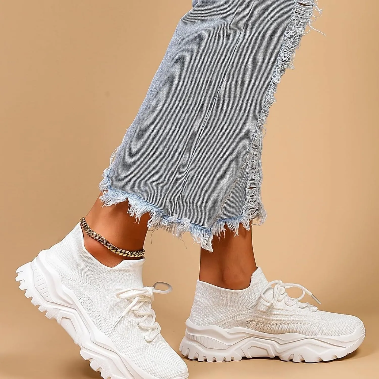Women's Walking Shoes Summer Breathable Mesh Soft Sole Sneakers Lightweight Casual Fashionable Lace-up Low Top Slip on Sneakers Athletic Workout Sports Shoes