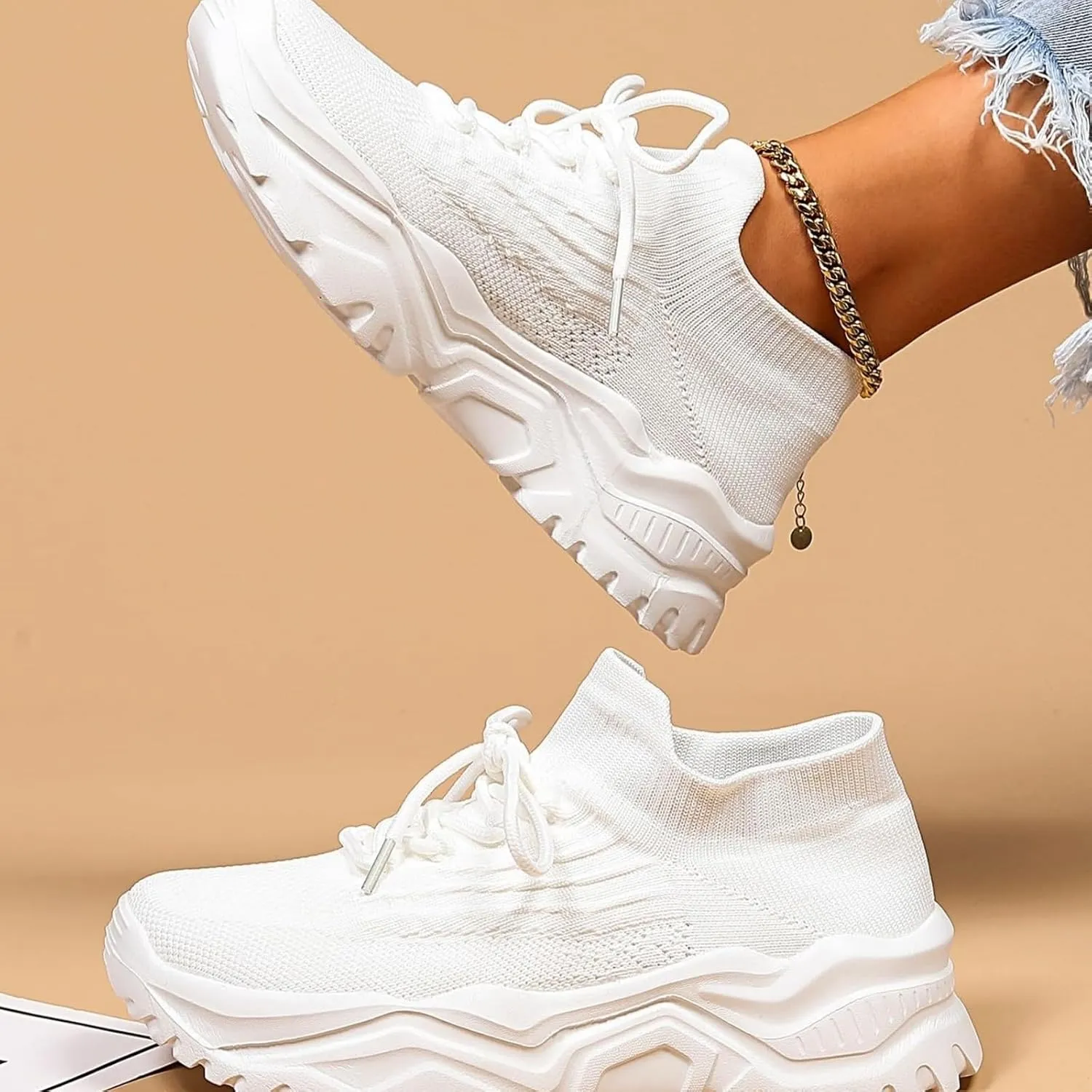 Women's Walking Shoes Summer Breathable Mesh Soft Sole Sneakers Lightweight Casual Fashionable Lace-up Low Top Slip on Sneakers Athletic Workout Sports Shoes